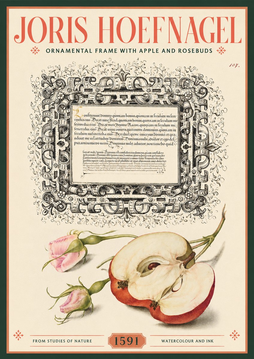 Joris Hoefnagel Illuminated Calligraphy and Botanical Study No3 - Plakát