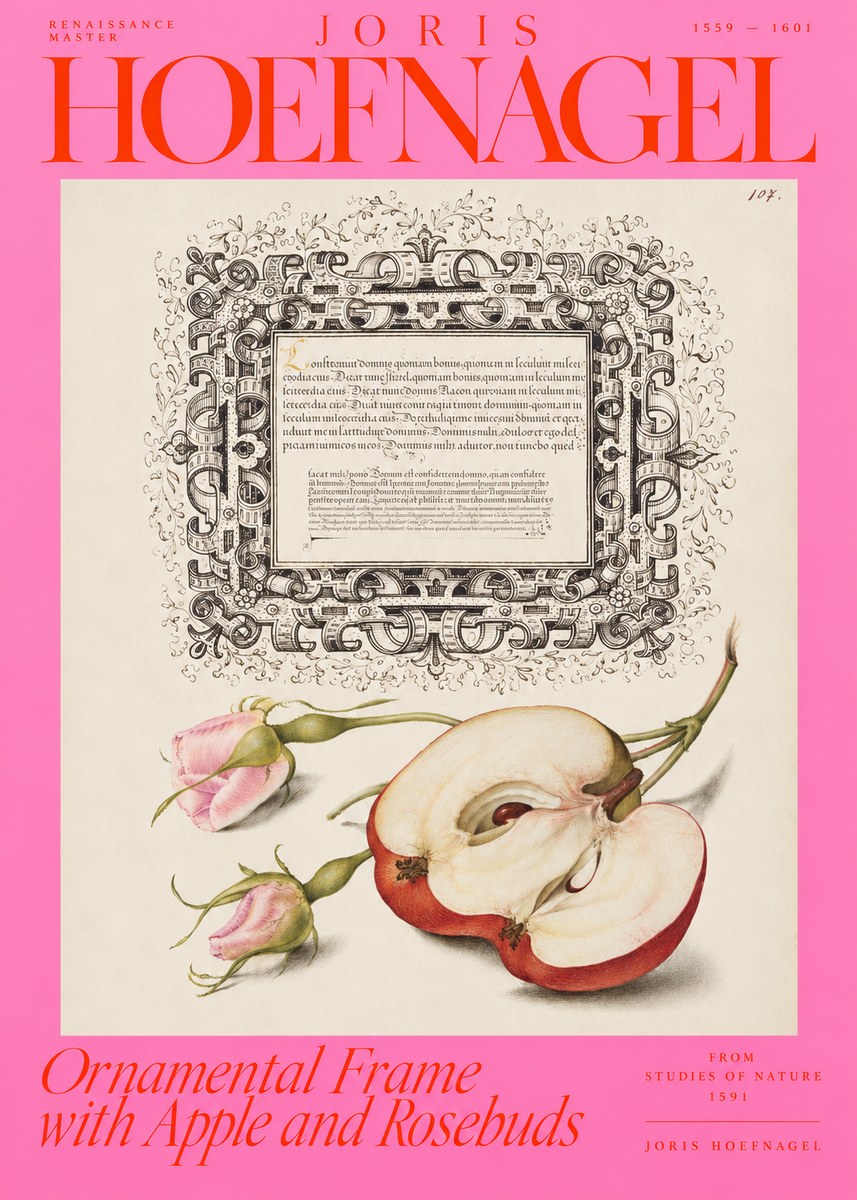 Joris Hoefnagel Illuminated Calligraphy and Botanical Study No4 - Plakát