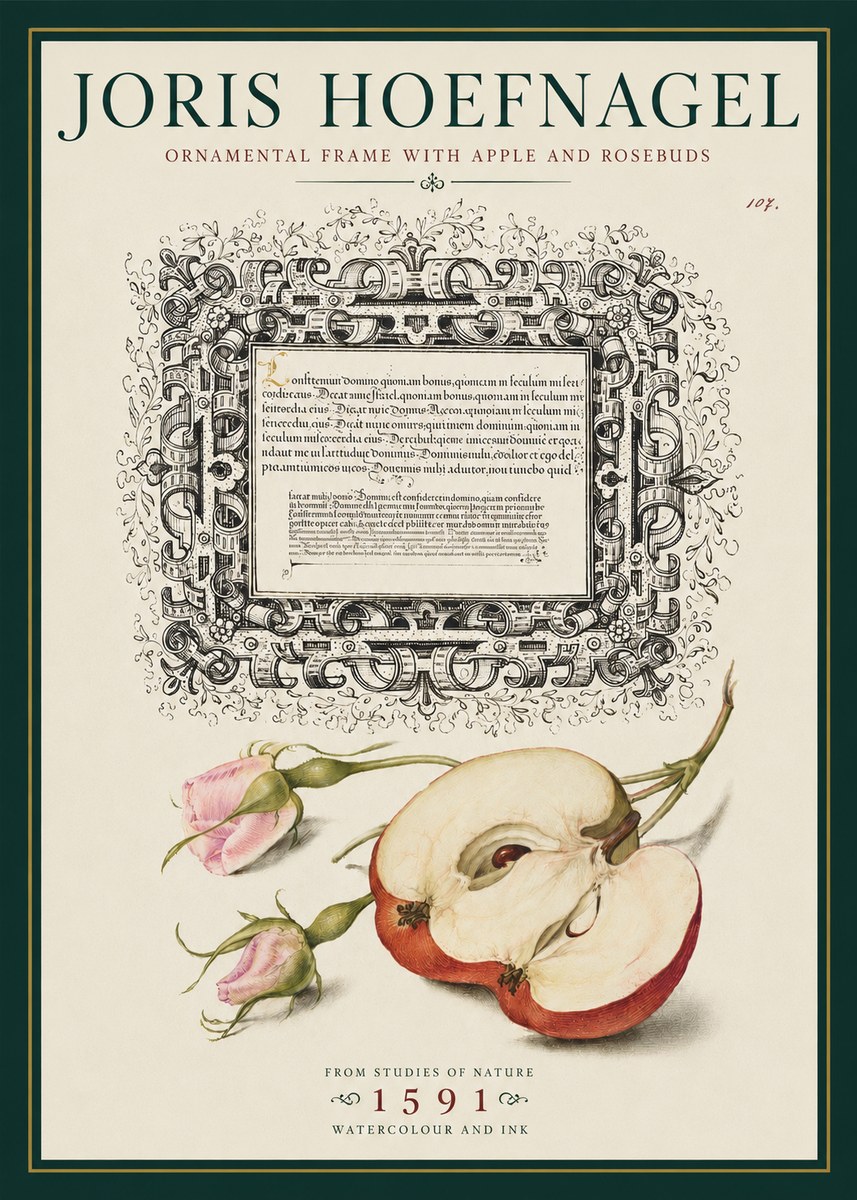 Joris Hoefnagel Illuminated Calligraphy and Botanical Study No5 - Plakát