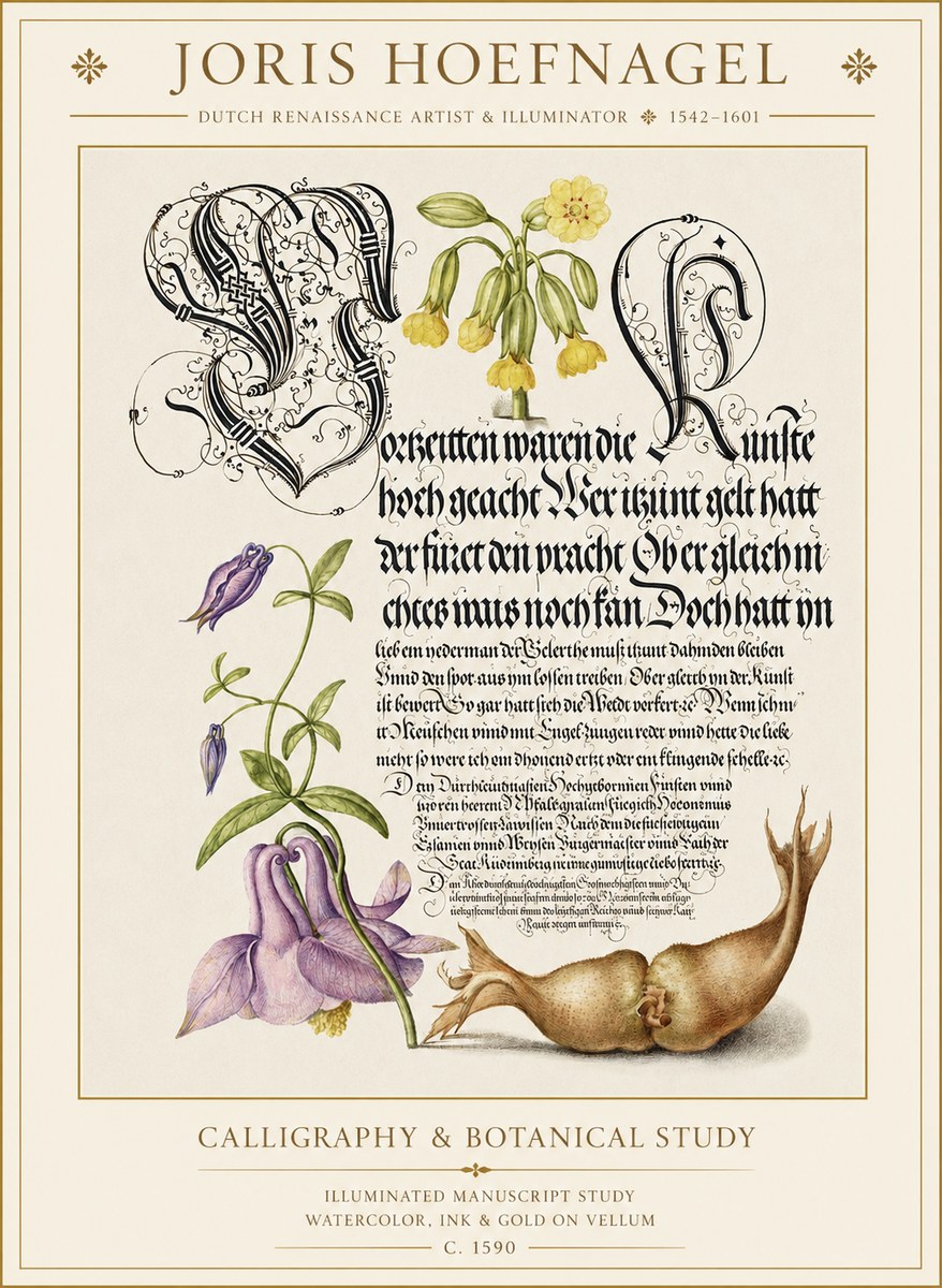 Joris Hoefnagel Calligraphy & Botanical Study No1 - Plakát