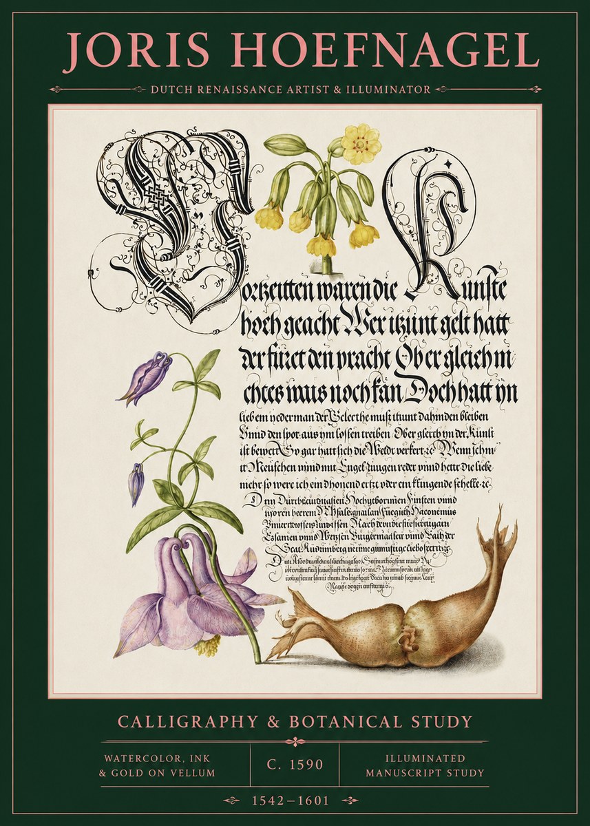 Joris Hoefnagel Calligraphy & Botanical Study No2 - Plakát