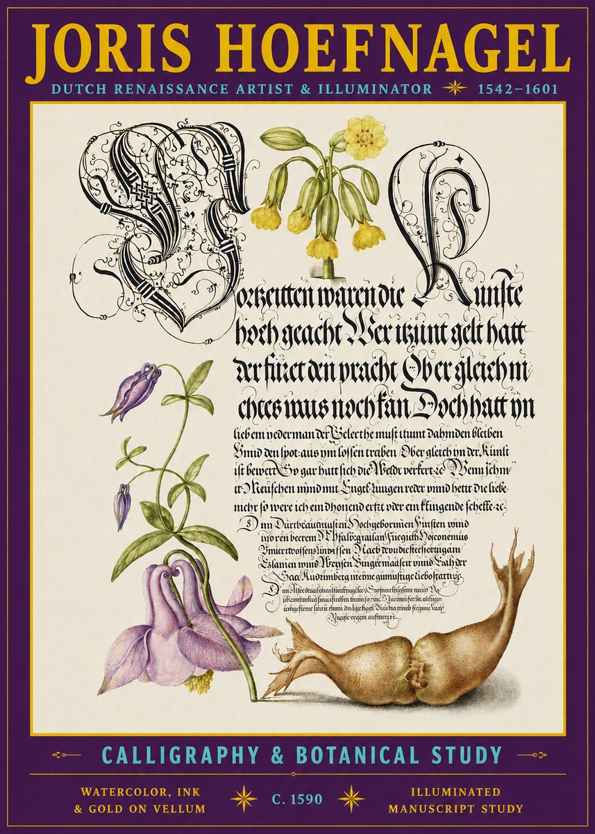 Joris Hoefnagel Calligraphy & Botanical Study No3 - Plakát
