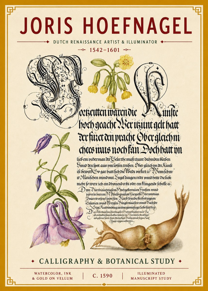 Joris Hoefnagel Calligraphy & Botanical Study No4 - Plakát