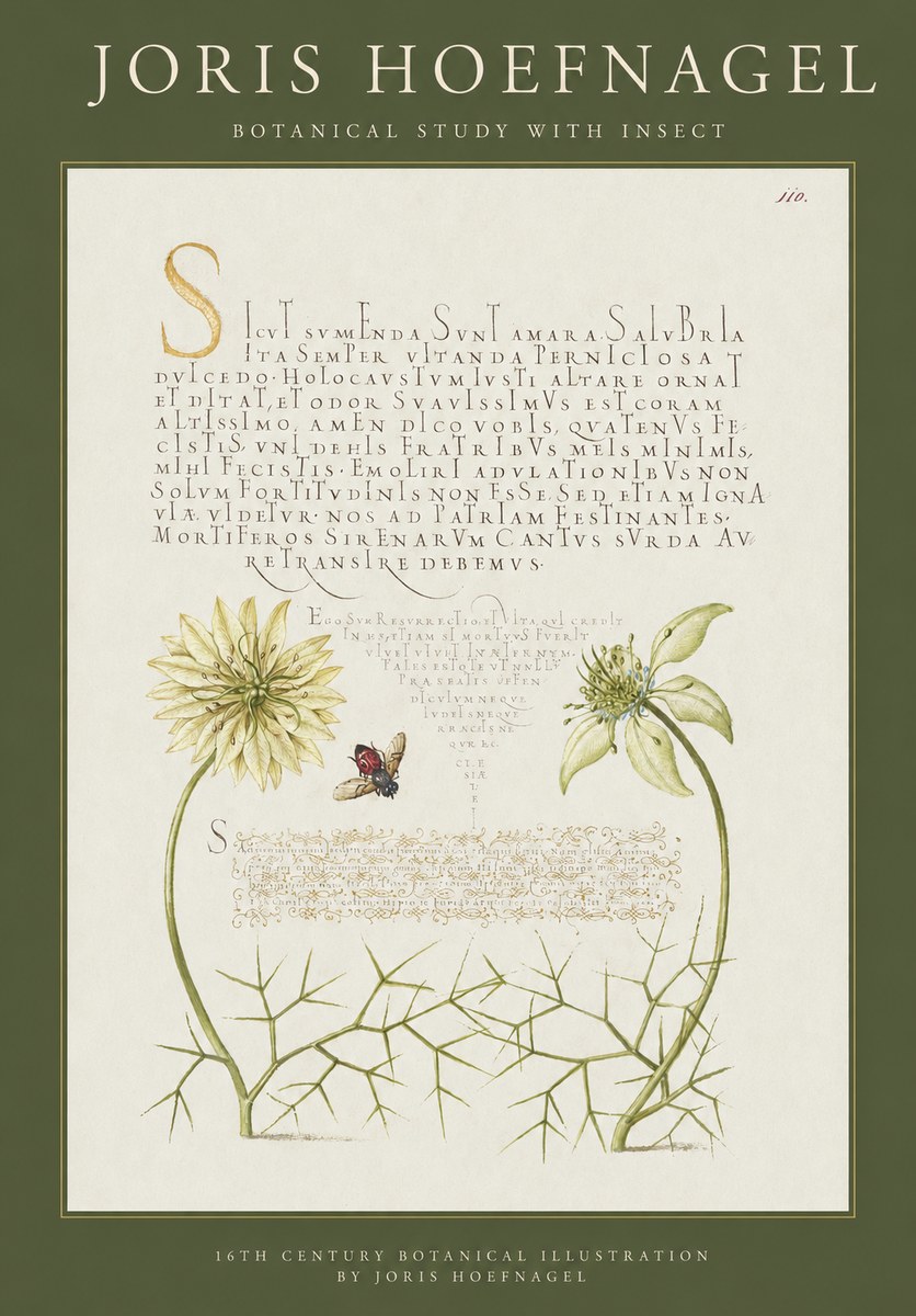 Joris Hoefnagel Botanical Study with Insect No1 - Plakát