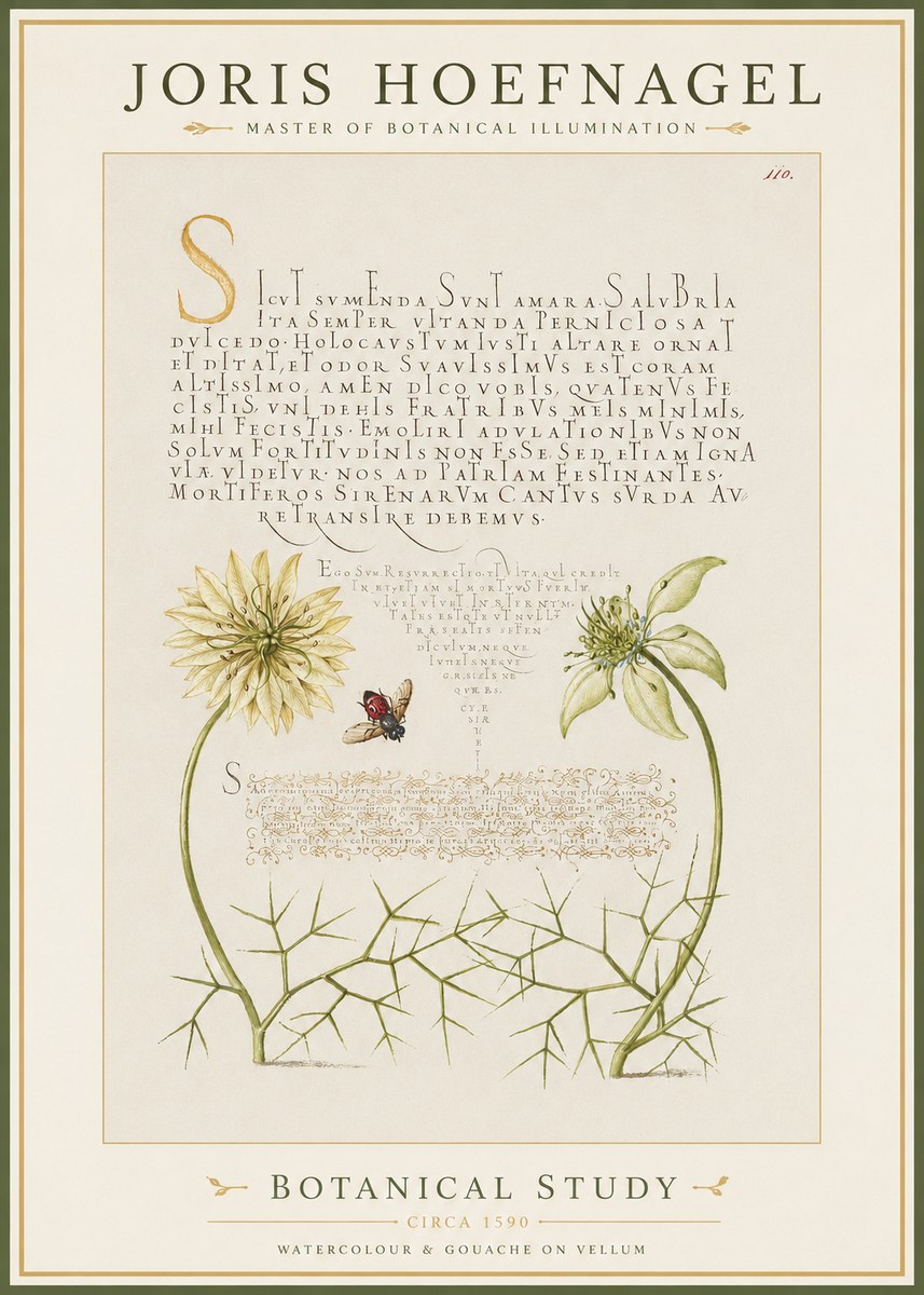 Joris Hoefnagel Botanical Study with Insect No2 - Plakát