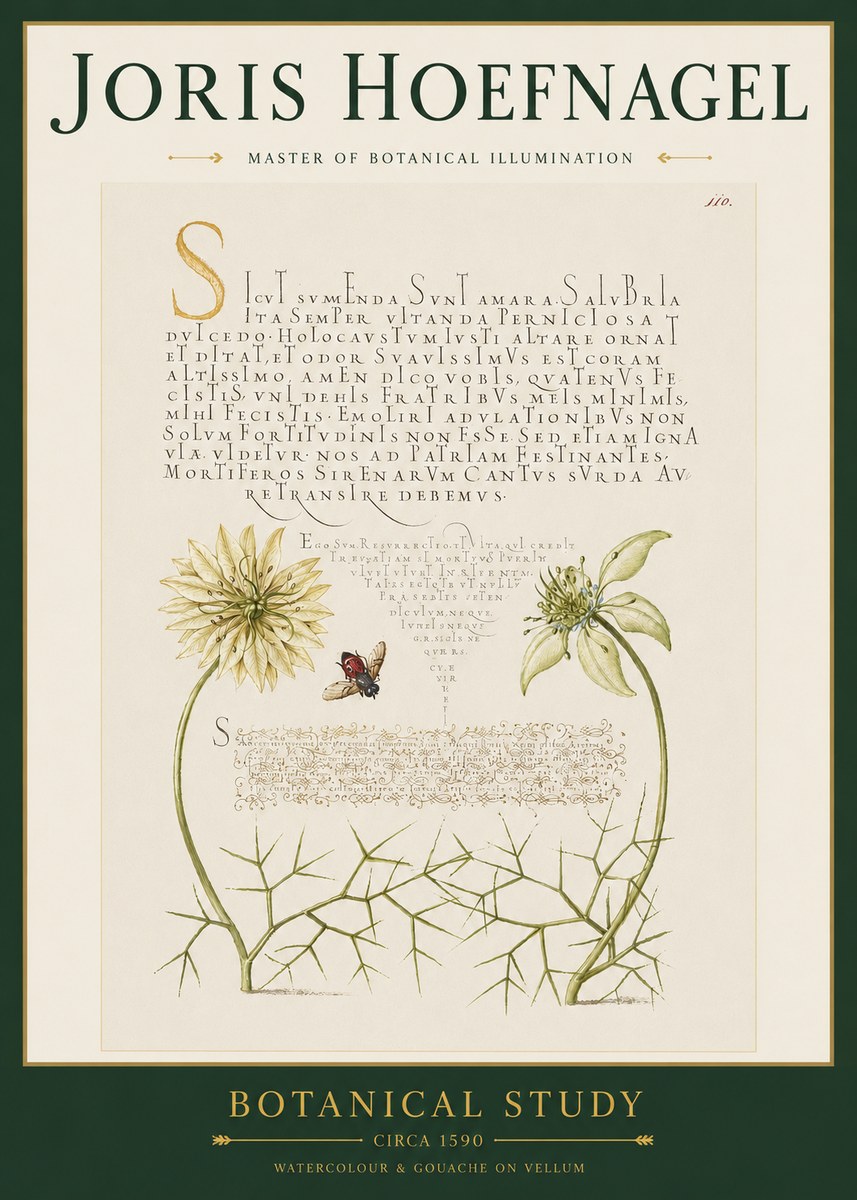 Joris Hoefnagel Botanical Study with Insect No3 - Plakát