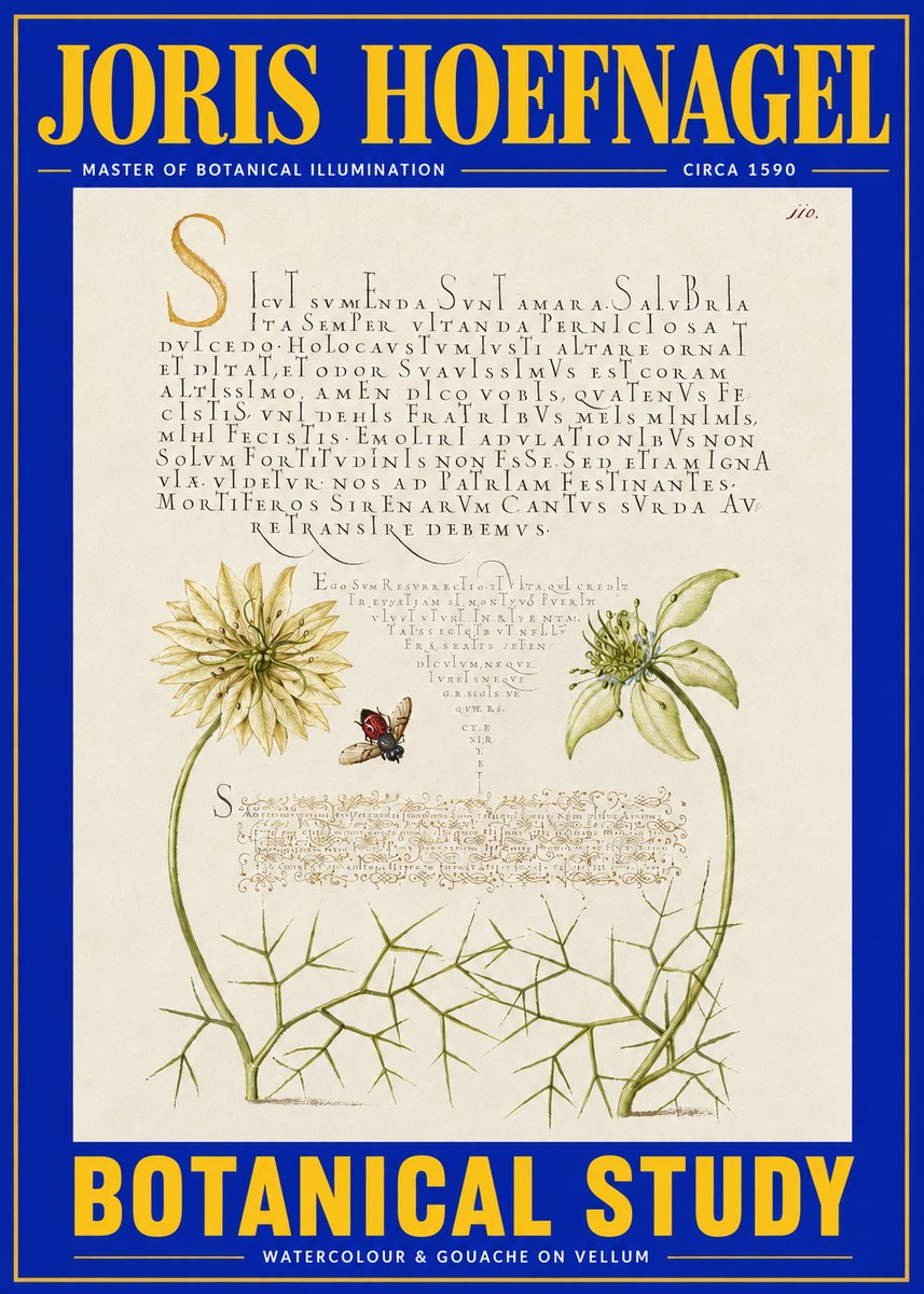 Joris Hoefnagel Botanical Study with Insect No4 - Plakát