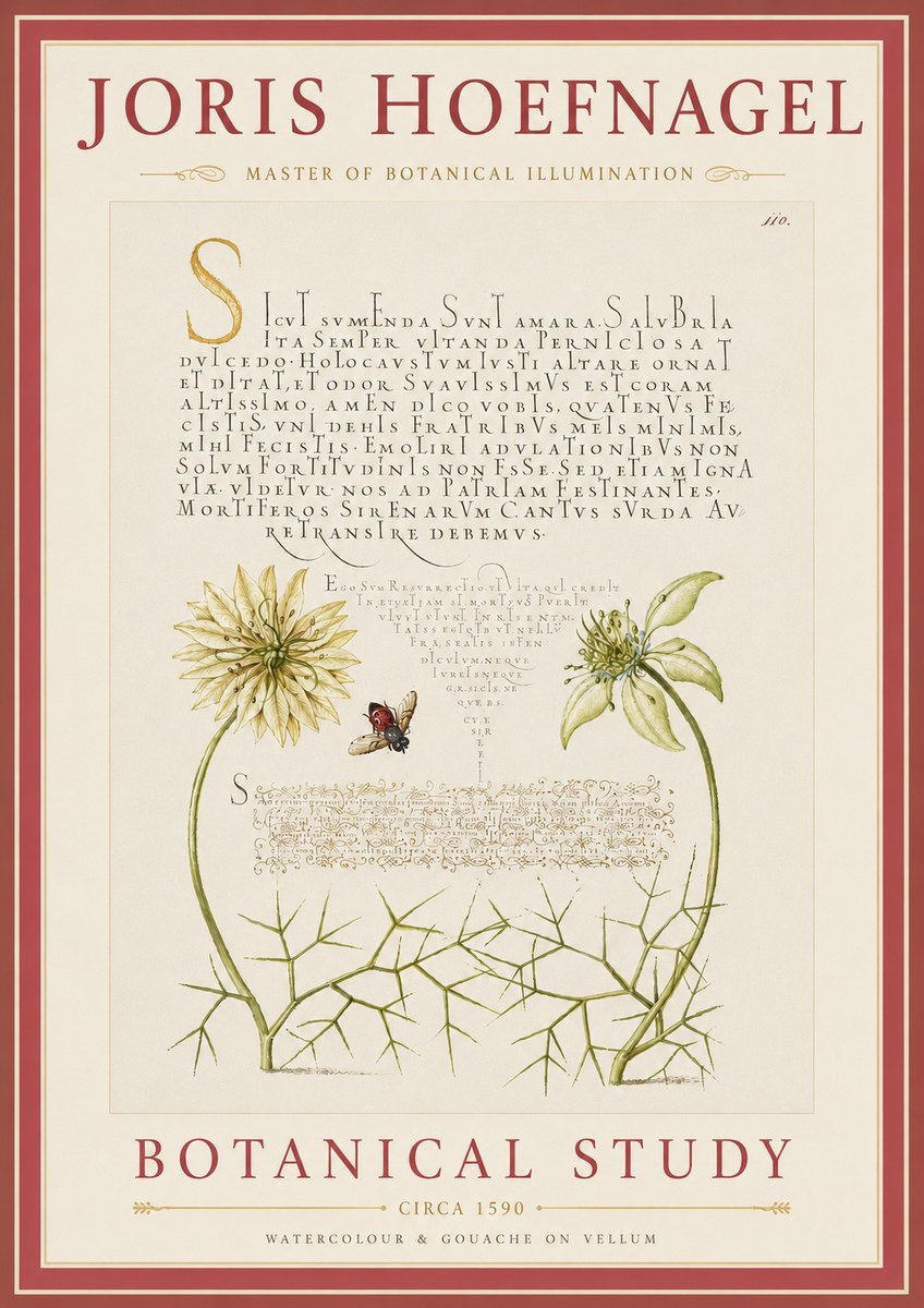 Joris Hoefnagel Botanical Study with Insect No5 - Plakát