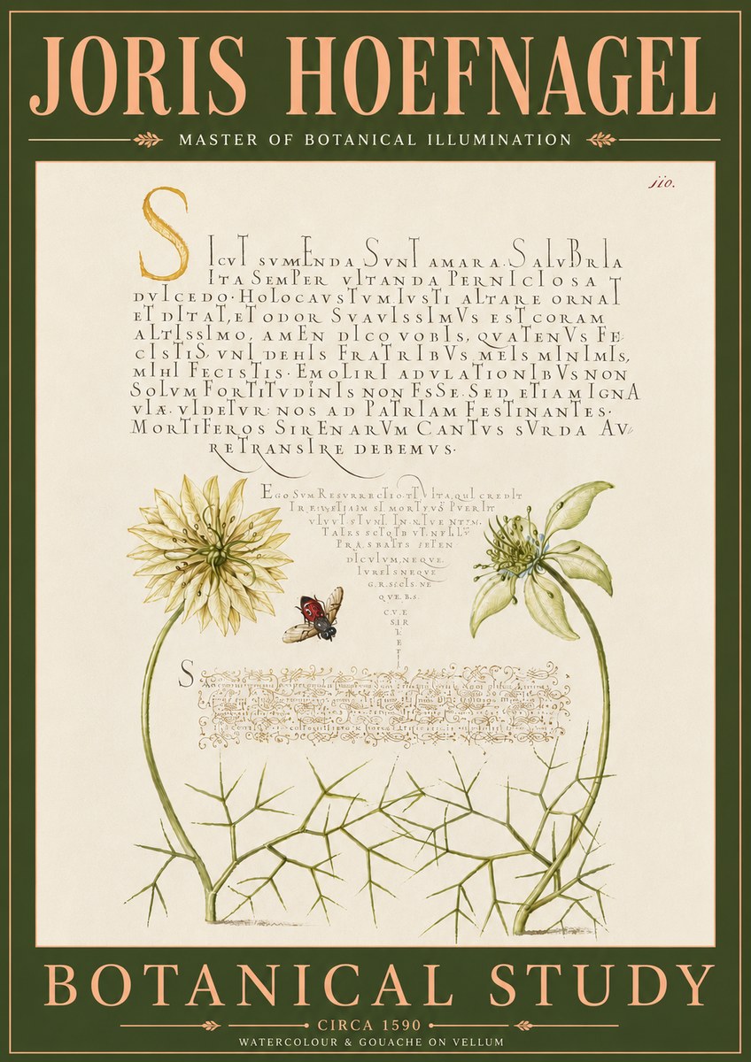 Joris Hoefnagel Botanical Study with Insect No6 - Plakát