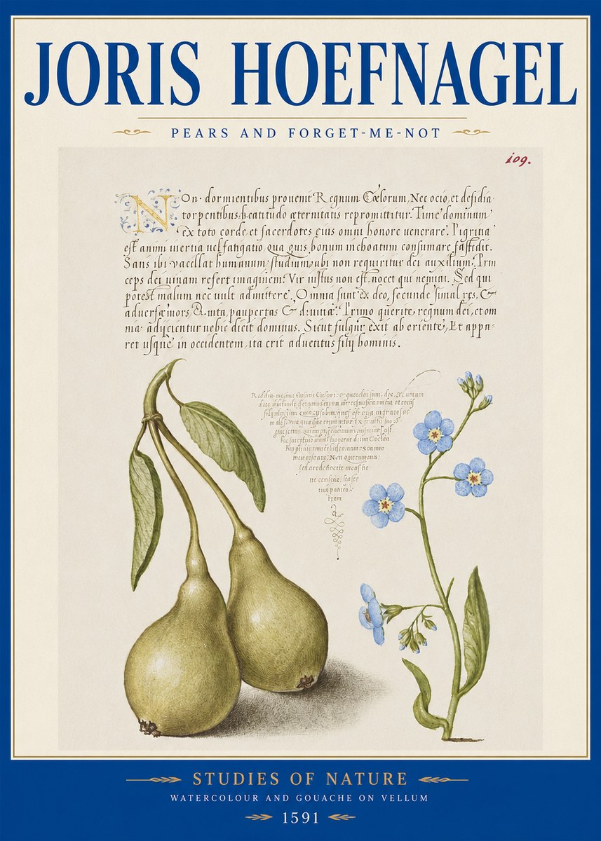Joris Hoefnagel Pears and Forget-me-not No2 - Plakát