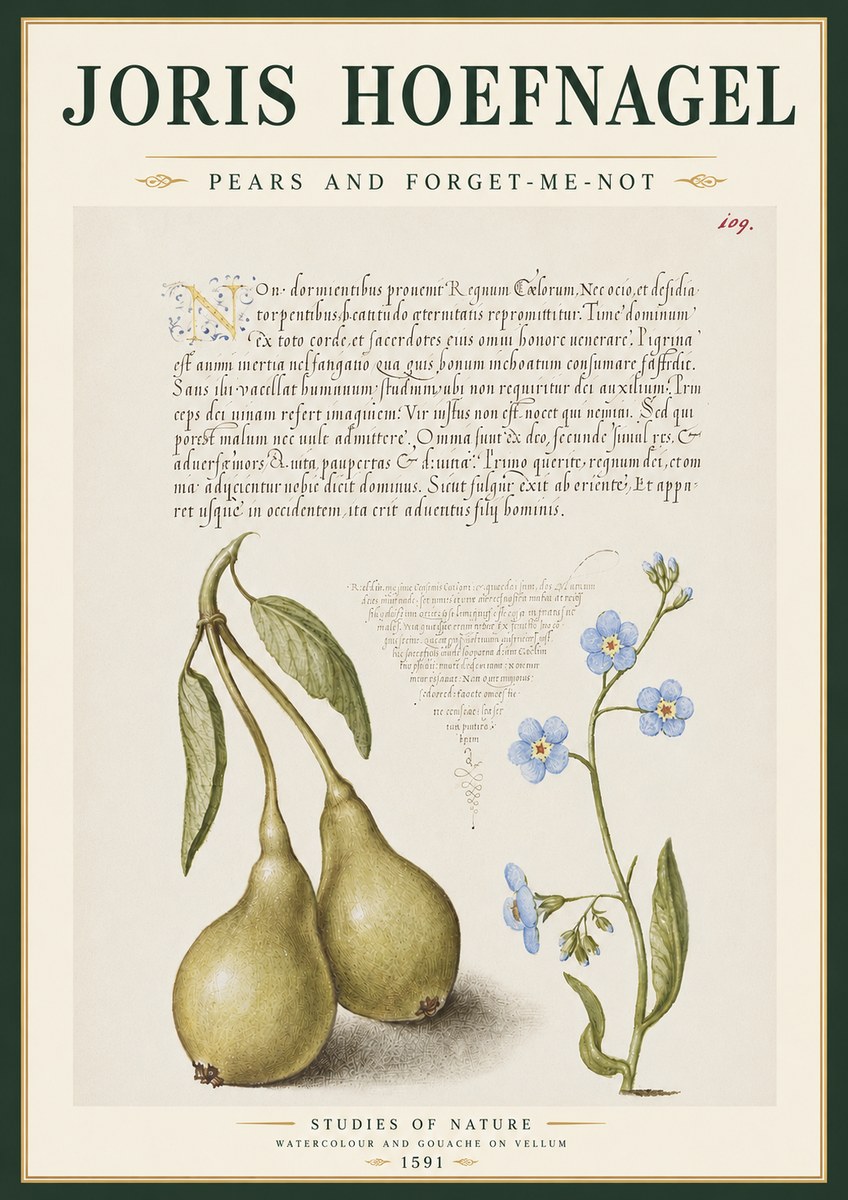 Joris Hoefnagel Pears and Forget-me-not No4 - Plakát