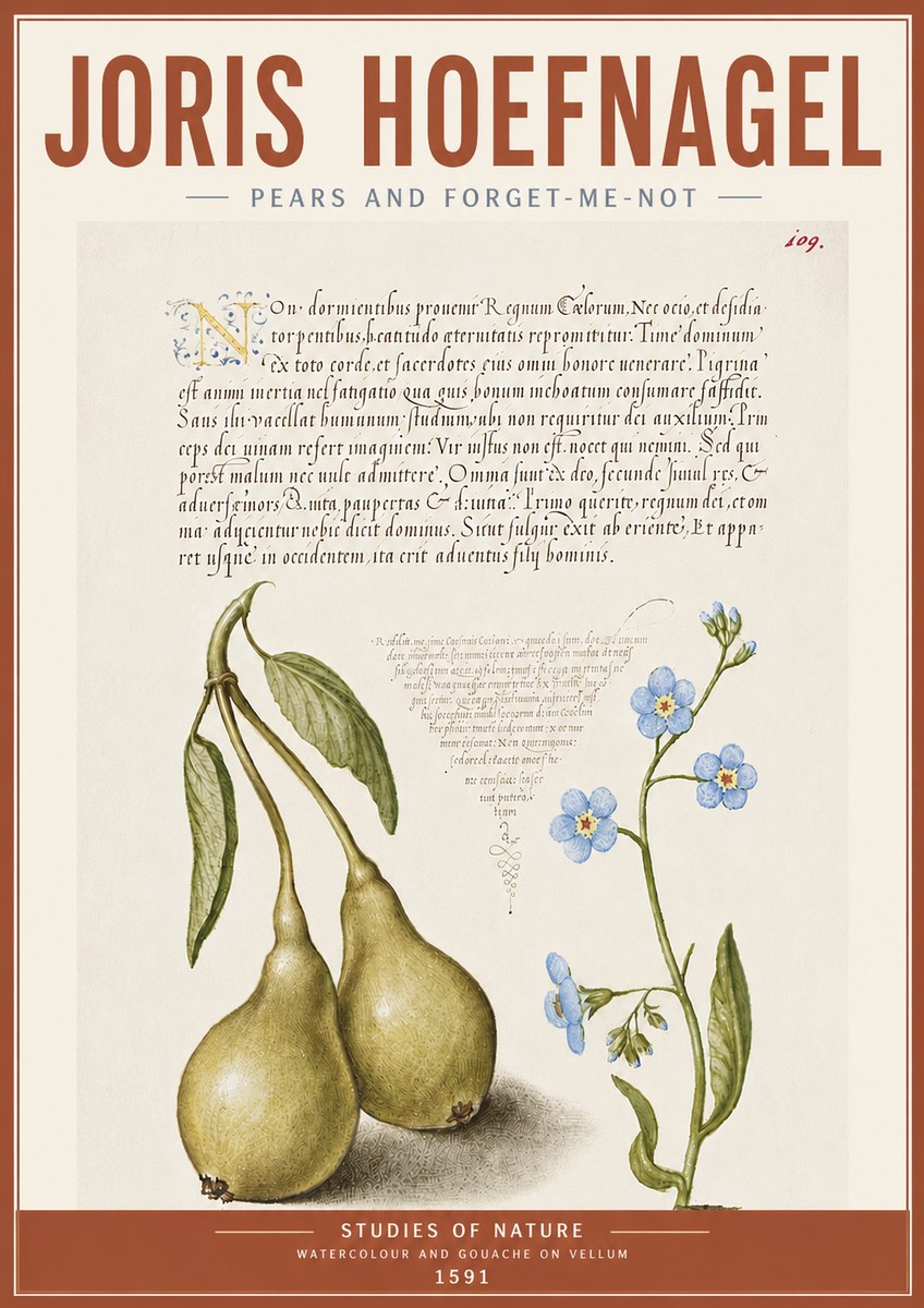 Joris Hoefnagel Pears and Forget-me-not No5 - Plakát