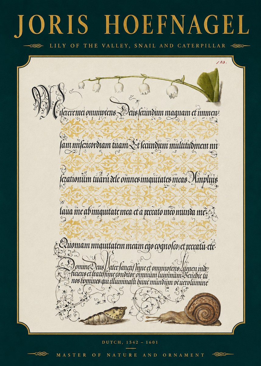 Joris Hoefnagel Lily of the Valley, Snail and Caterpillar No2 - Plakát