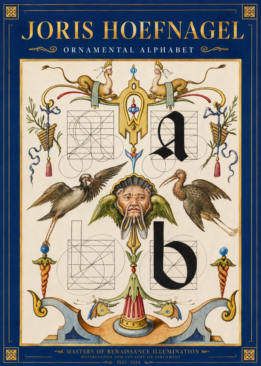 Joris Hoefnagel Ornamental Alphabet No3 - Plakát