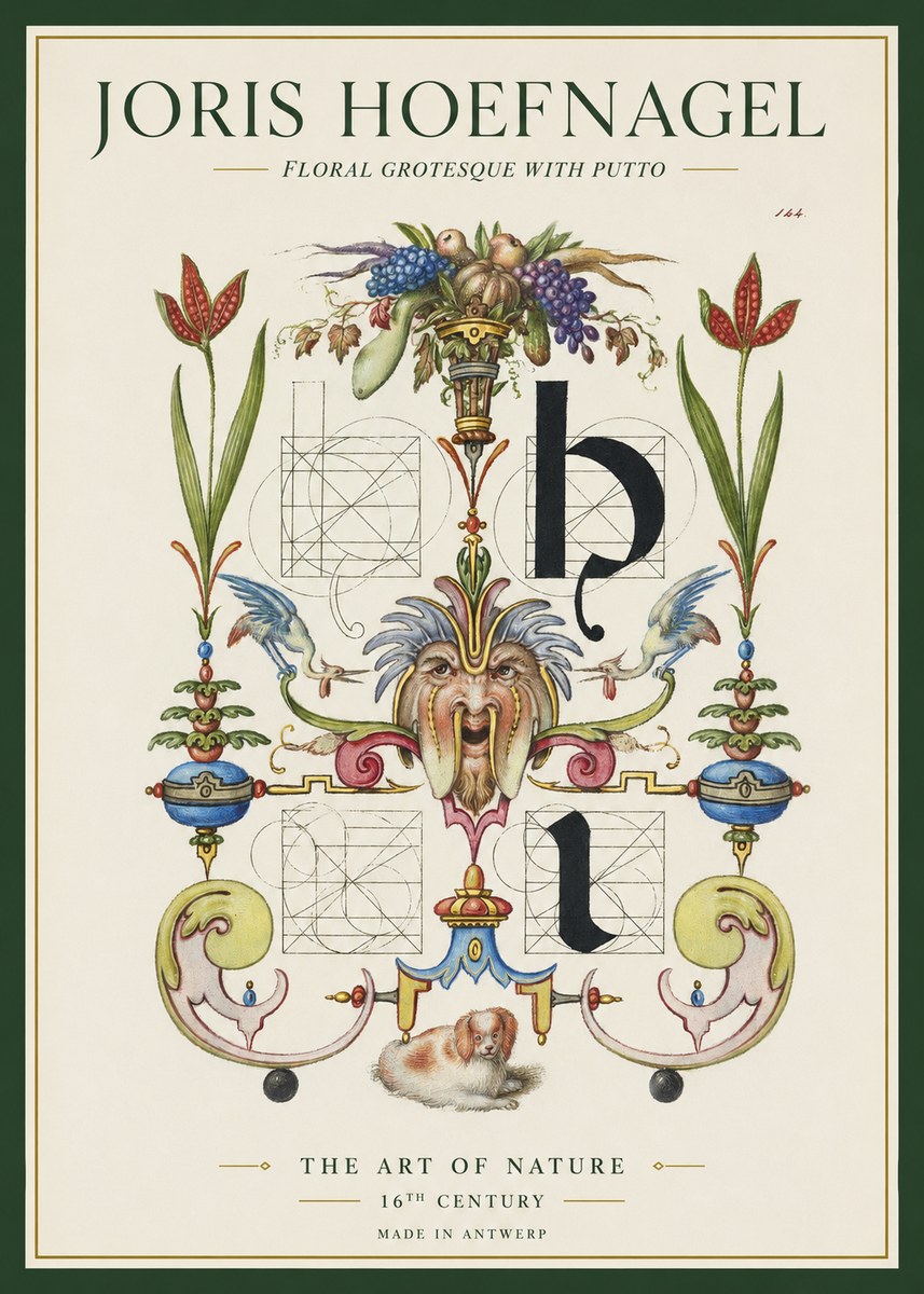 Joris Hoefnagel Floral Grotesque with Putto No1 - Plakát