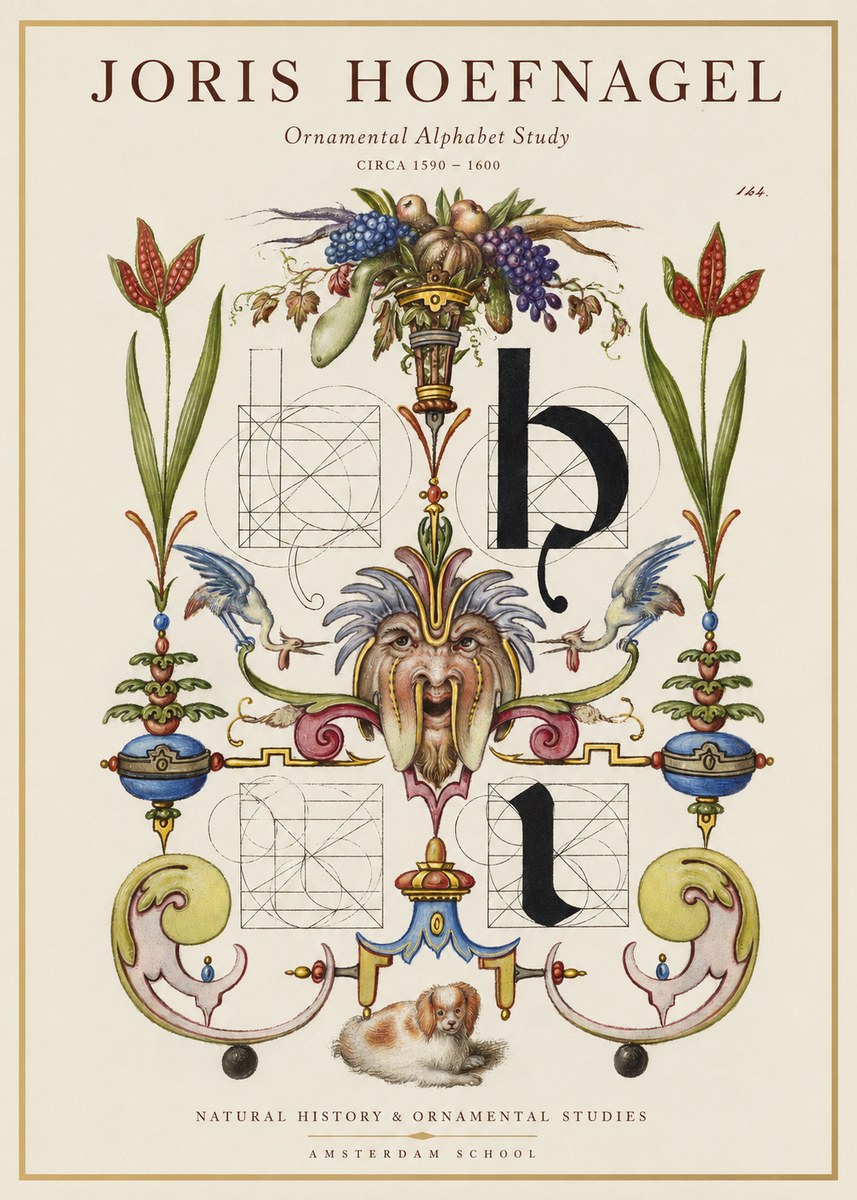 Joris Hoefnagel Floral Grotesque with Putto No2 - Plakát