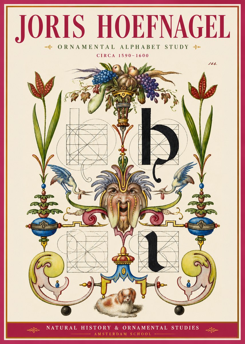 Joris Hoefnagel Floral Grotesque with Putto No4 - Plakát