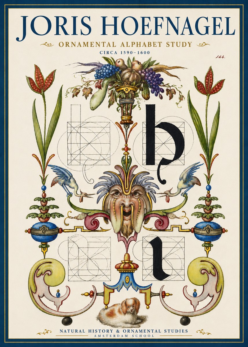 Joris Hoefnagel Floral Grotesque with Putto No5 - Plakát