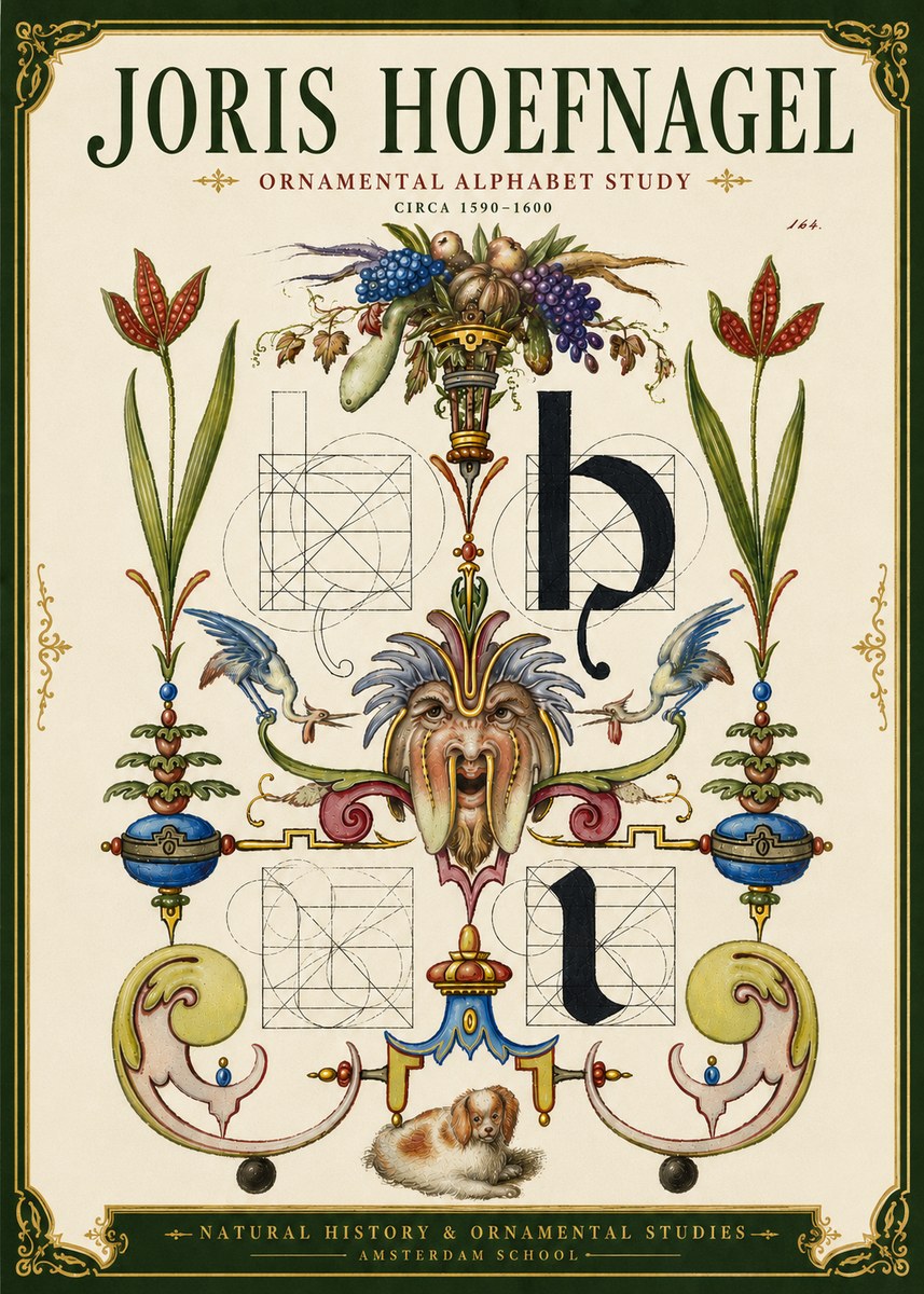 Joris Hoefnagel Floral Grotesque with Putto No6 - Plakát