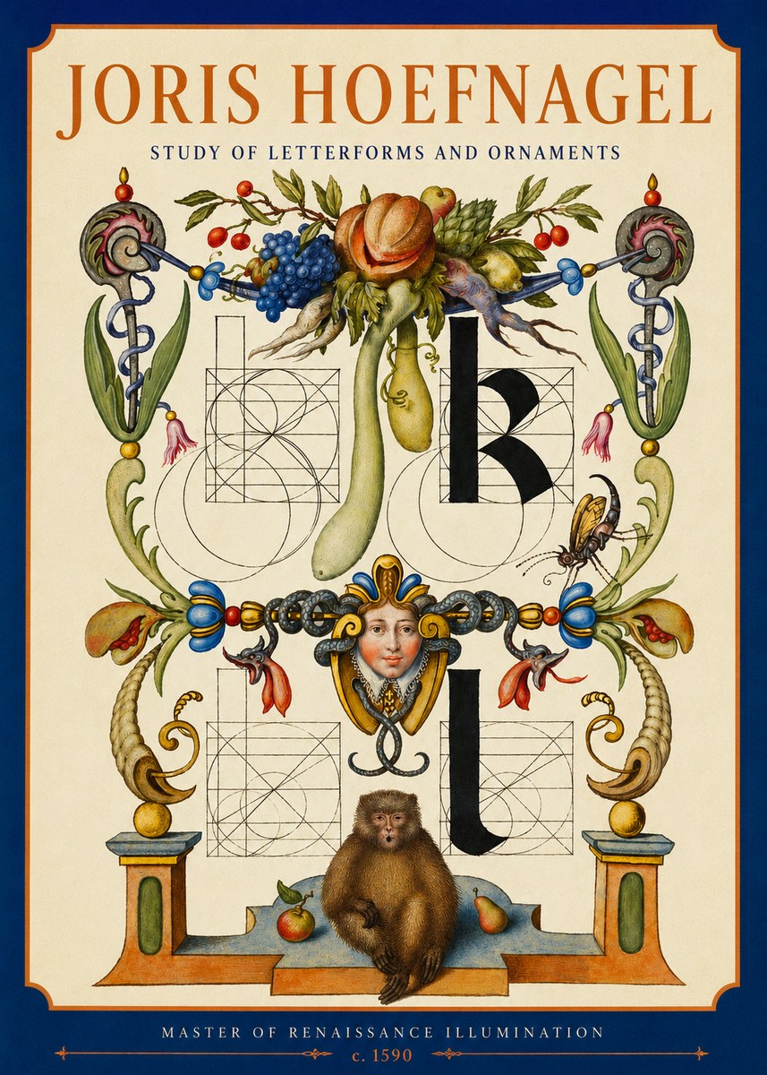 Joris Hoefnagel Study of Letterforms and Ornaments No2 - Plakát