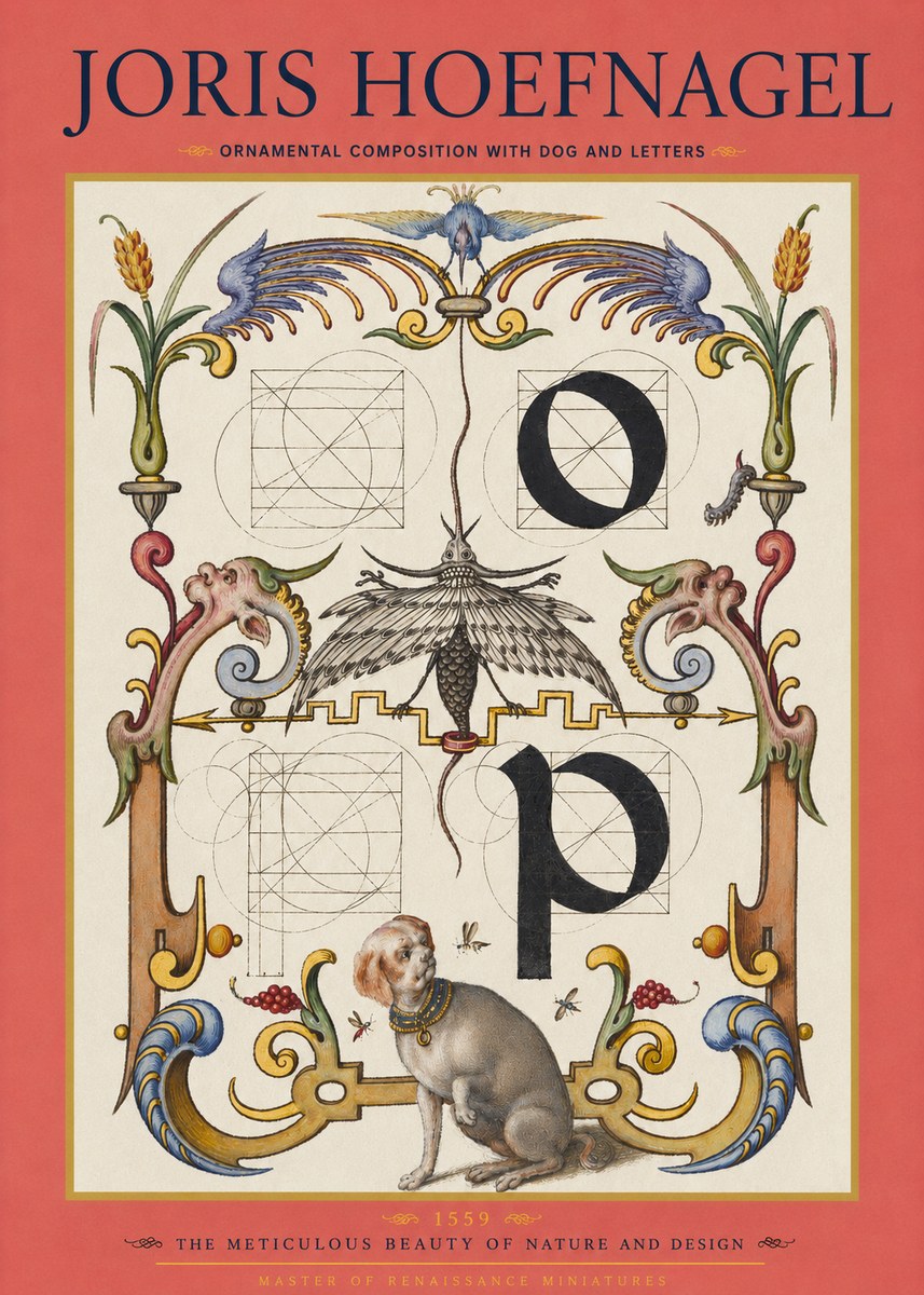 Joris Hoefnagel Ornamental Composition with Dog and Letters No2 - Plakát