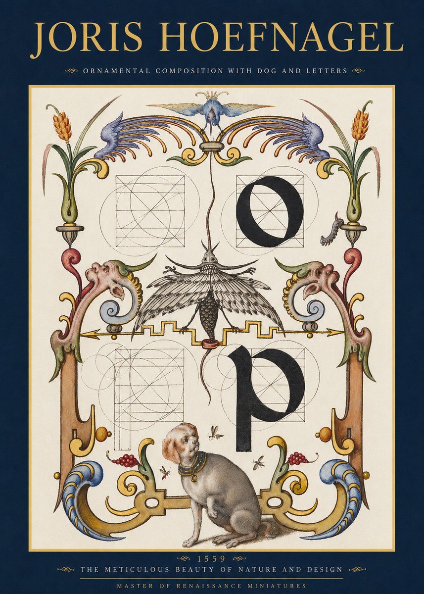 Joris Hoefnagel Ornamental Composition with Dog and Letters No3 - Plakát