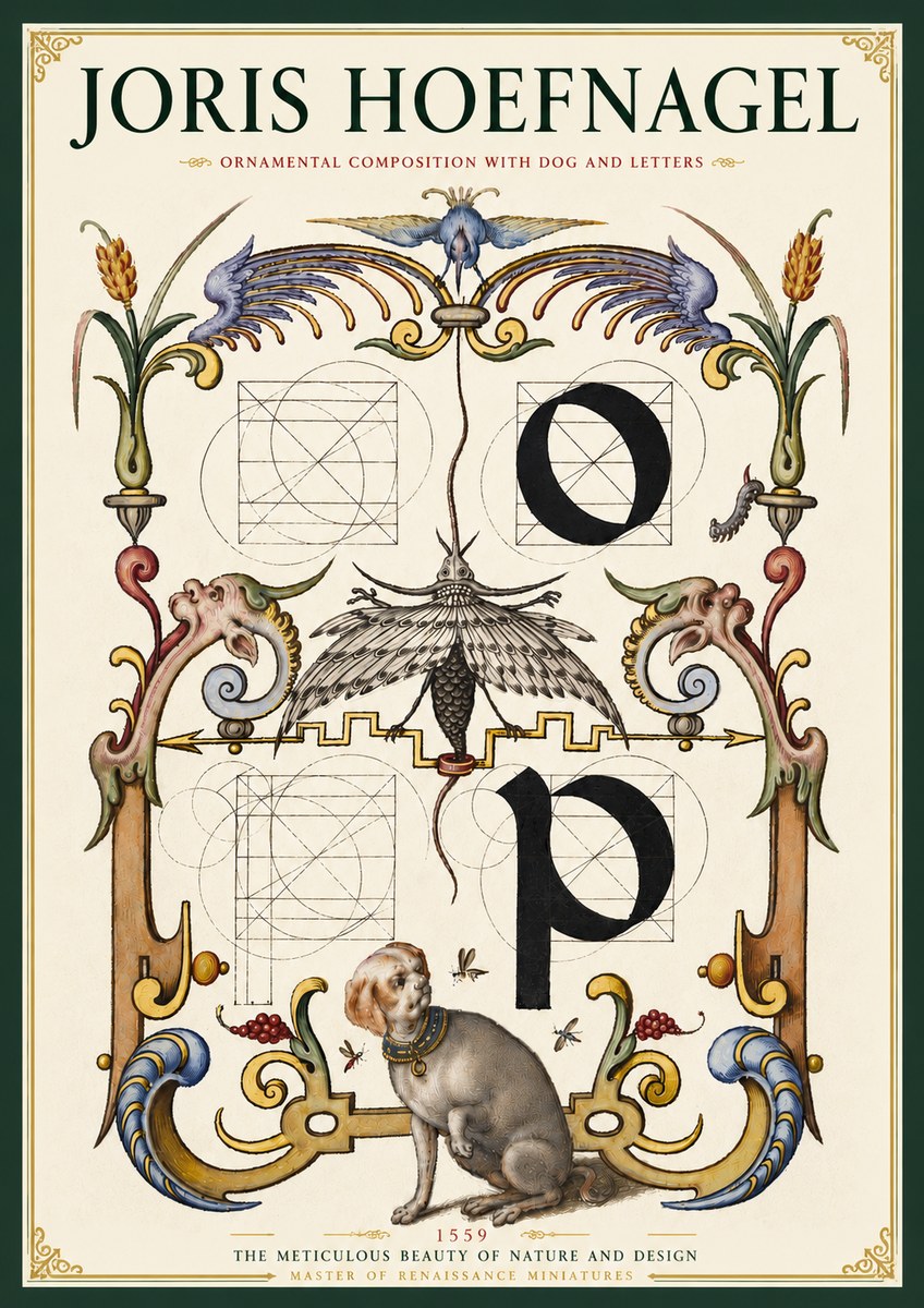 Joris Hoefnagel Ornamental Composition with Dog and Letters No4 - Plakát