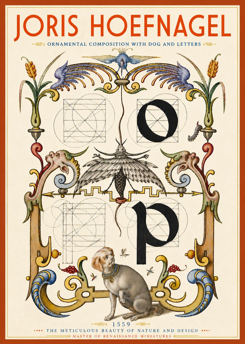 Joris Hoefnagel Ornamental Composition with Dog and Letters No6 - Plakát