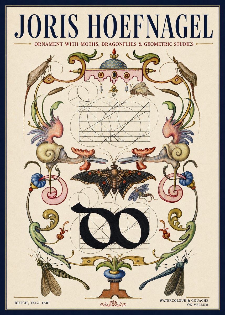 Joris Hoefnagel Ornament with Moths, Dragonflies & Geometric Studies No3 - Plakát