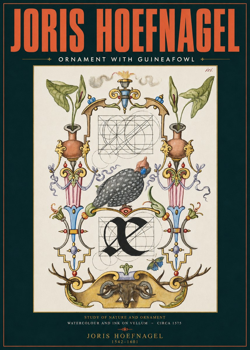 Joris Hoefnagel Ornament with Guineafowl No2 - Plakát