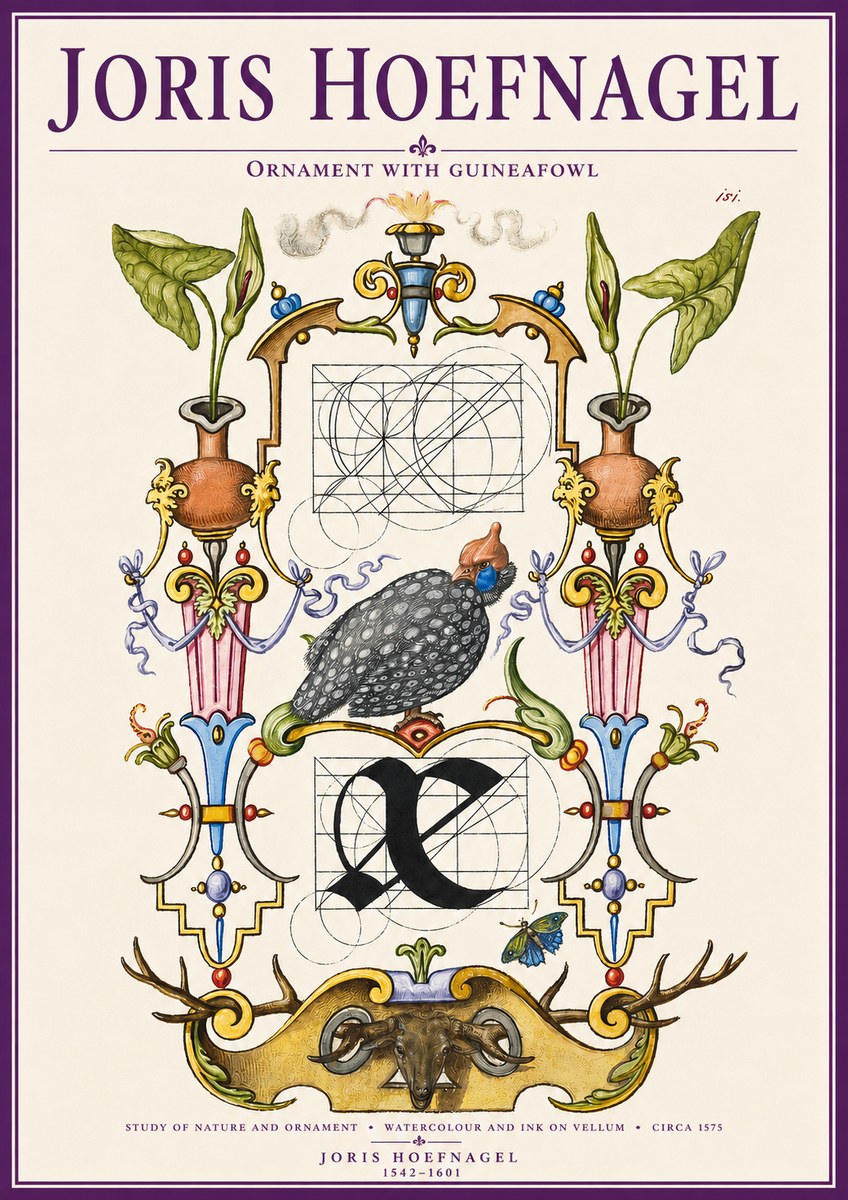 Joris Hoefnagel Ornament with Guineafowl No3 - Plakát