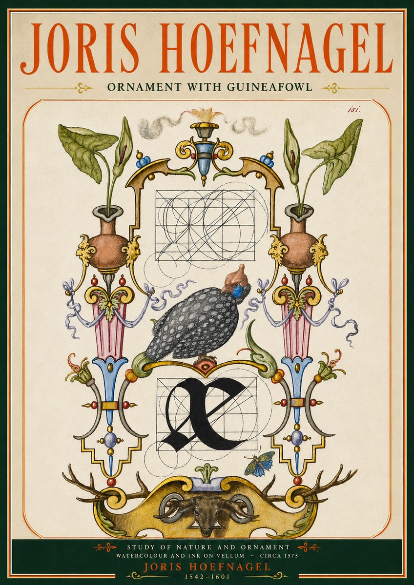 Joris Hoefnagel Ornament with Guineafowl No5 - Plakát