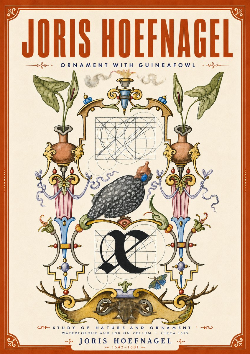 Joris Hoefnagel Ornament with Guineafowl No6 - Plakát