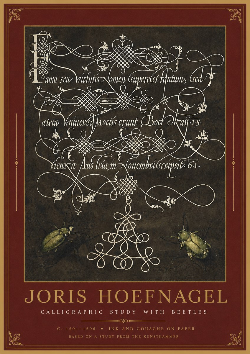 Joris Hoefnagel Calligraphic Study with Beetles No2 - Plakát