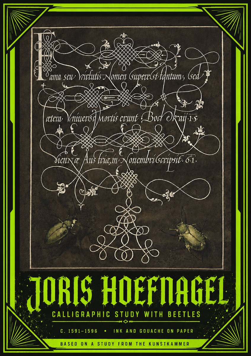 Joris Hoefnagel Calligraphic Study with Beetles No4 - Plakát