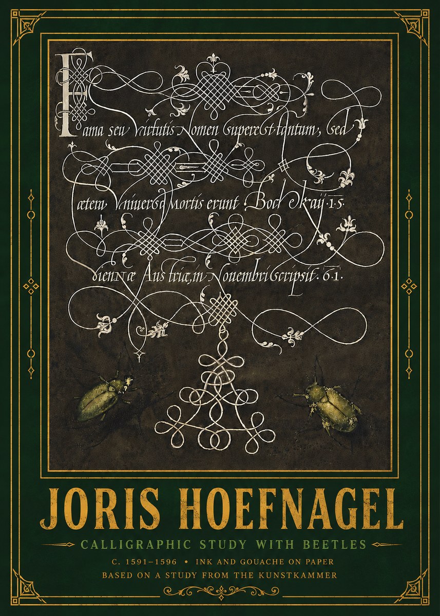 Joris Hoefnagel Calligraphic Study with Beetles No6 - Plakát