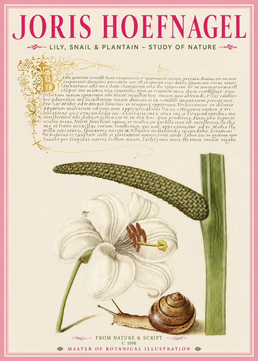 Joris Hoefnagel Lily, Snail & Plantain - Study of Nature No2 - Plakát