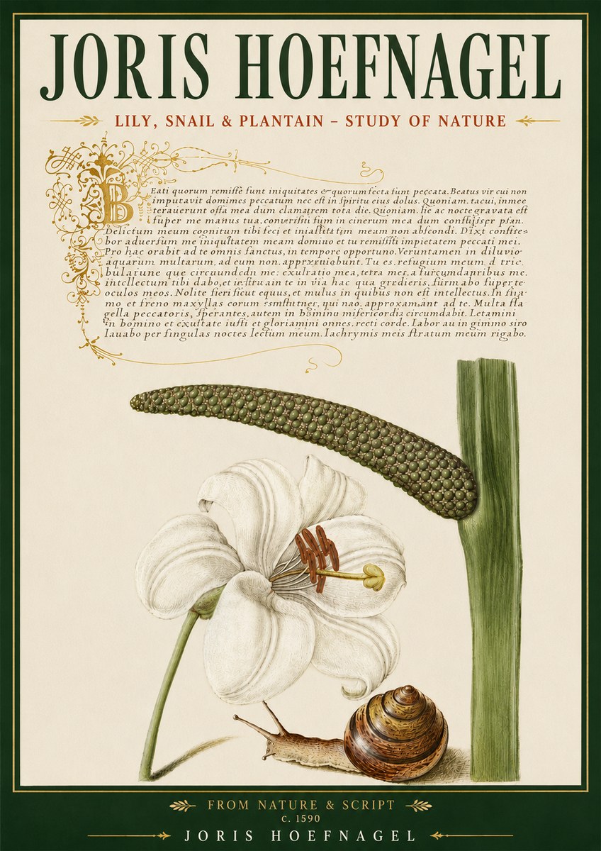 Joris Hoefnagel Lily, Snail & Plantain - Study of Nature No5 - Plakát