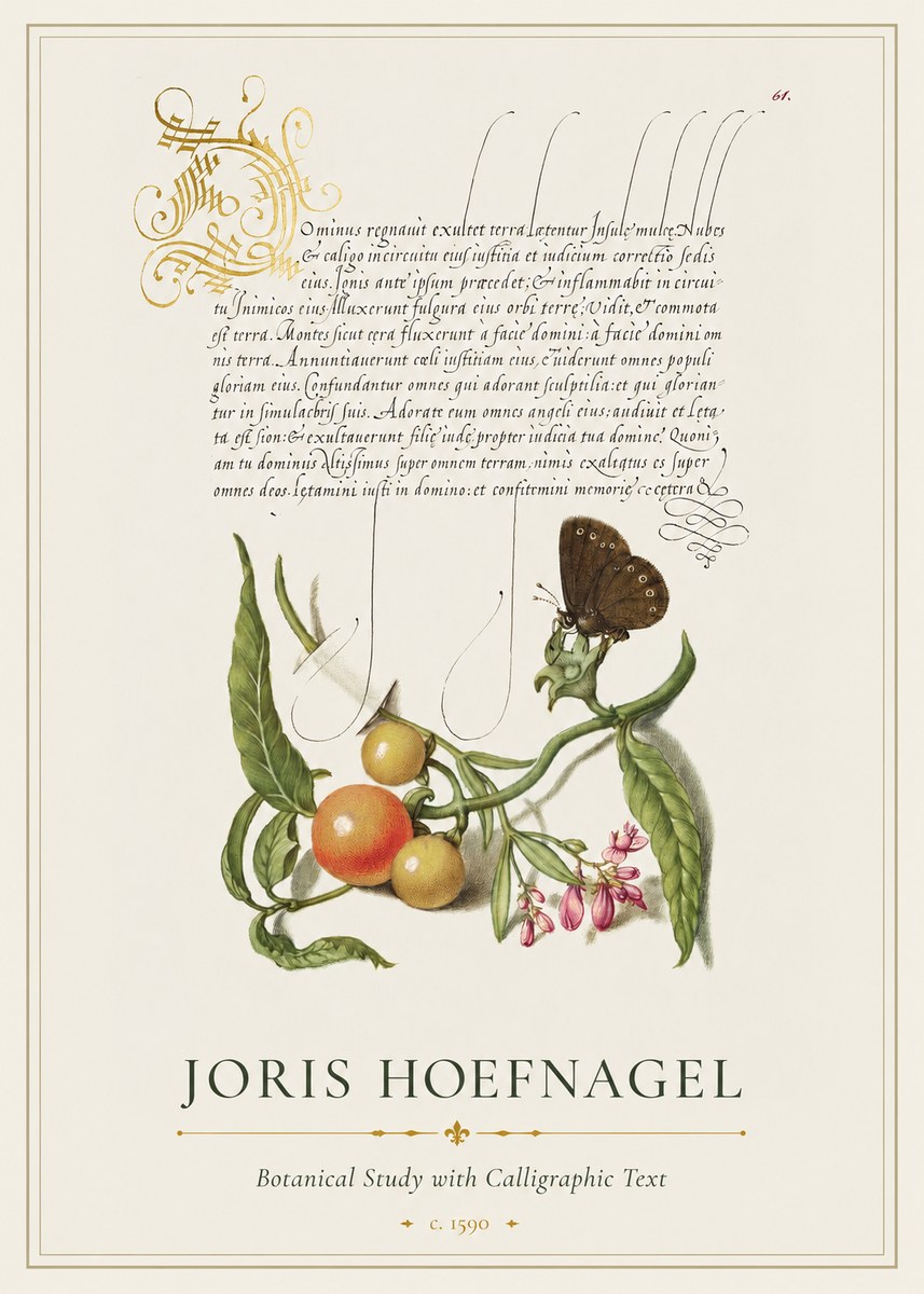 Joris Hoefnagel Botanical Study with Calligraphic Text No1 - Plakát