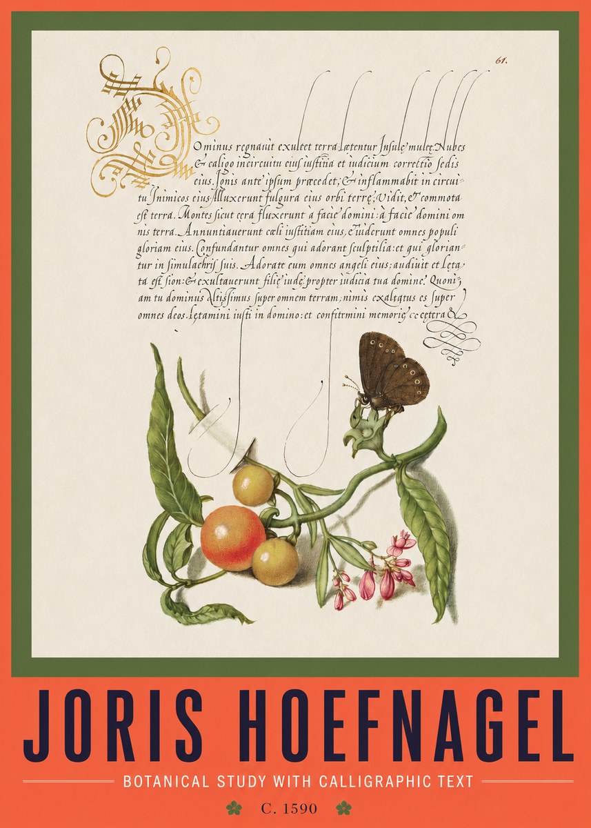 Joris Hoefnagel Botanical Study with Calligraphic Text No2 - Plakát