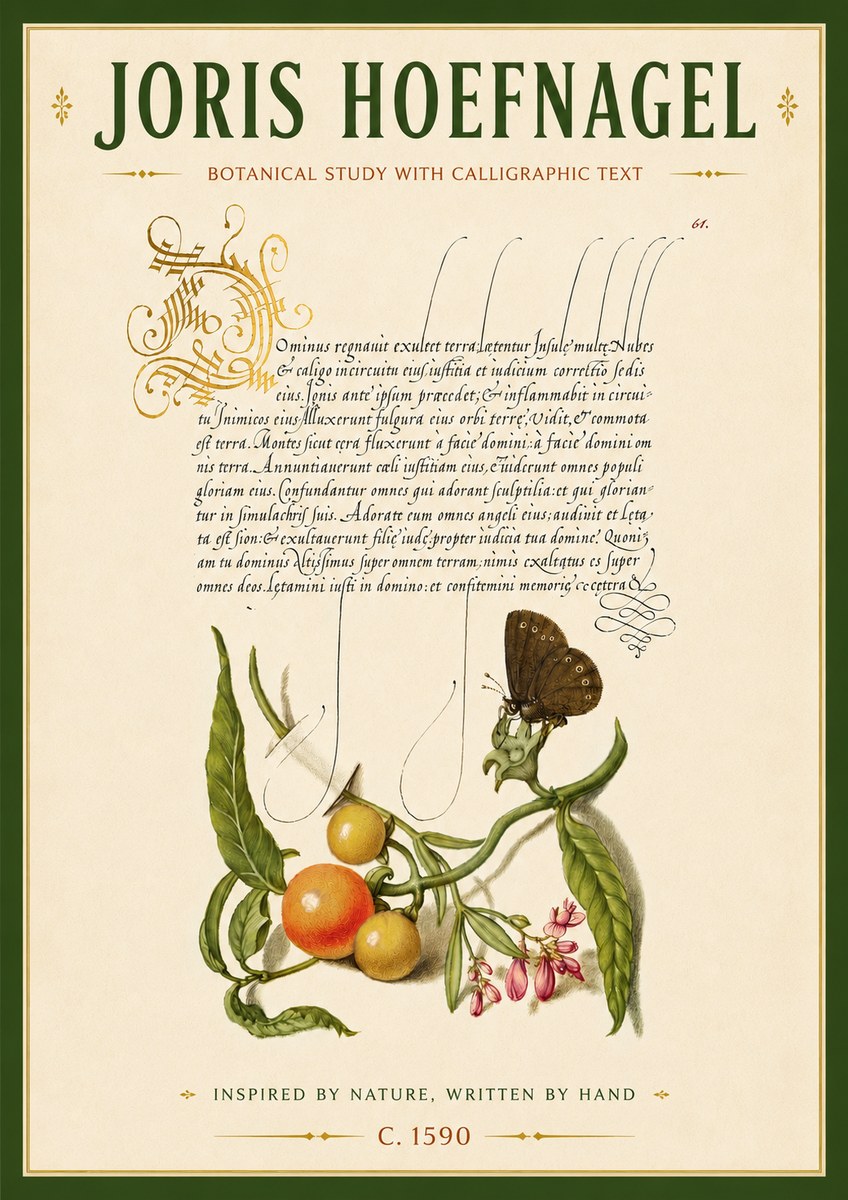 Joris Hoefnagel Botanical Study with Calligraphic Text No6 - Plakát