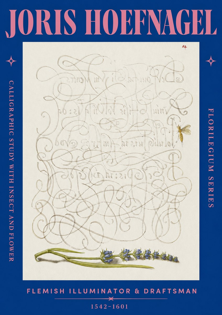 Joris Hoefnagel Calligraphic Study with Insect and Flower No2 - Plakát