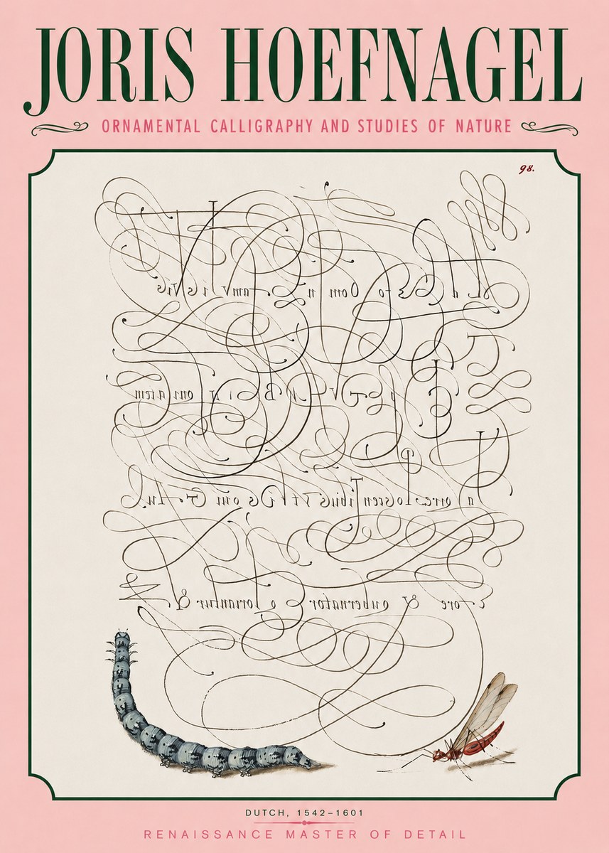 Joris Hoefnagel Ornamental Calligraphy and Studies of Nature No3 - Plakát