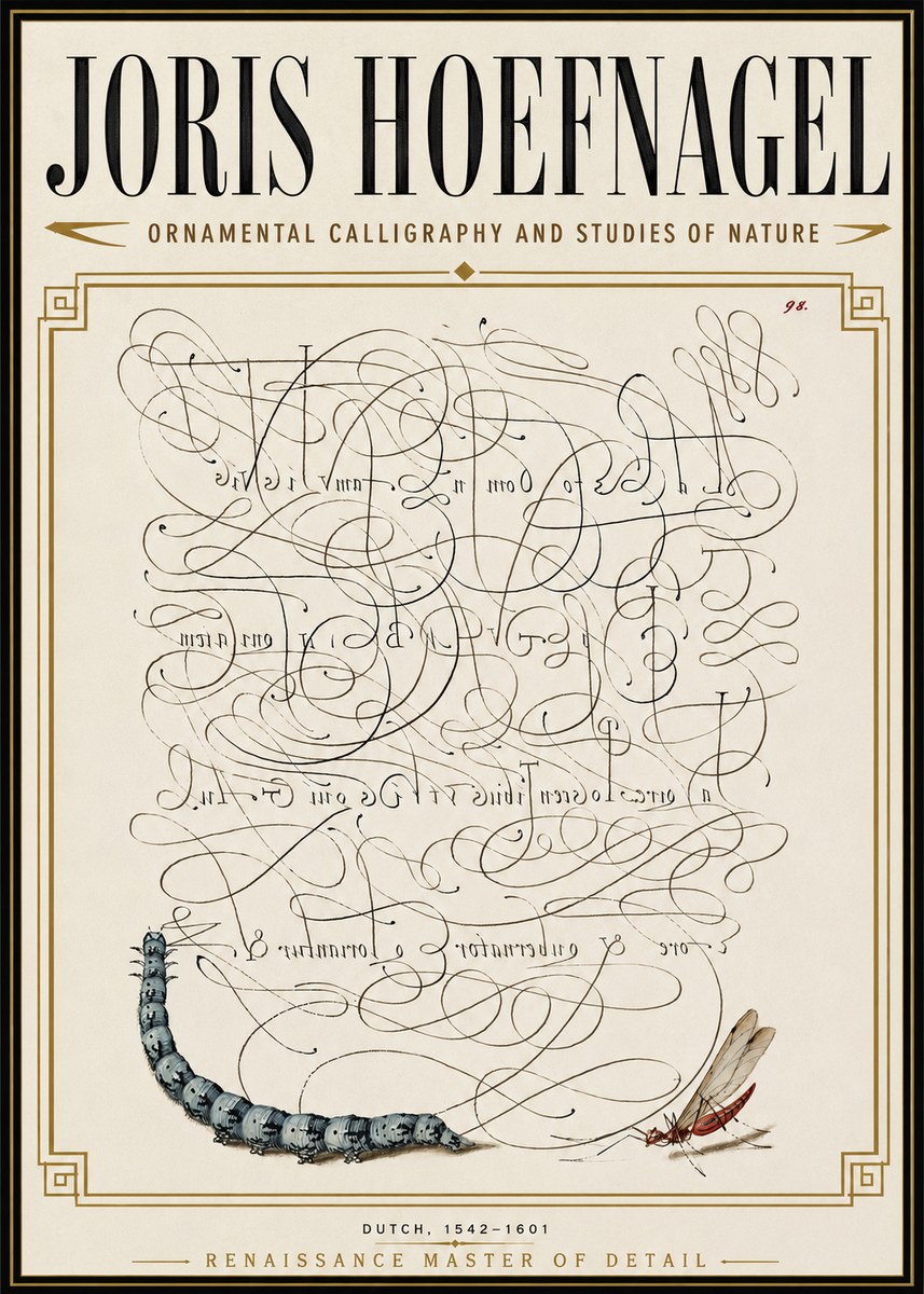 Joris Hoefnagel Ornamental Calligraphy and Studies of Nature No6 - Plakát