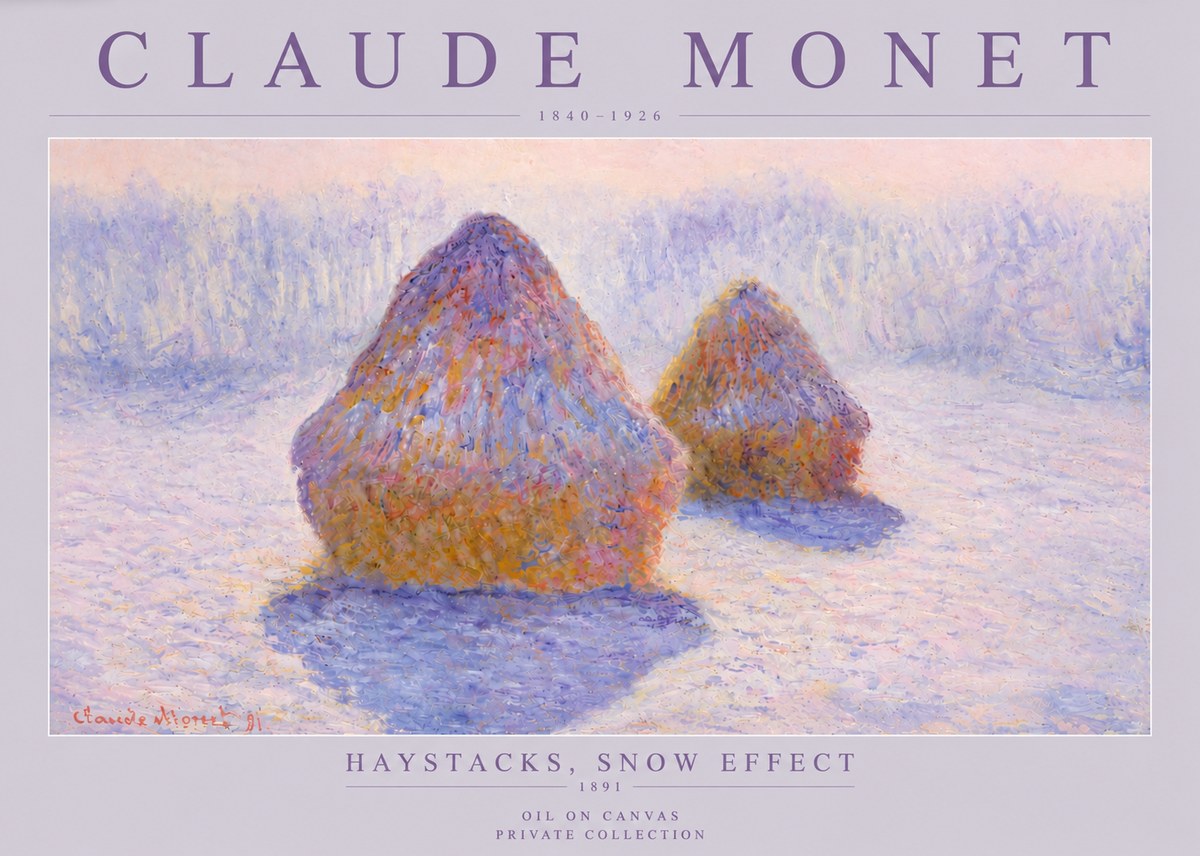 Monet Haystacks, Snow Effect No4 - Plakát