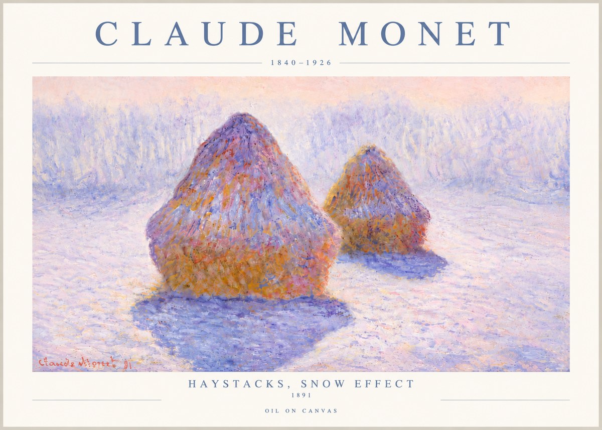 Monet Haystacks, Snow Effect No5 - Plakát