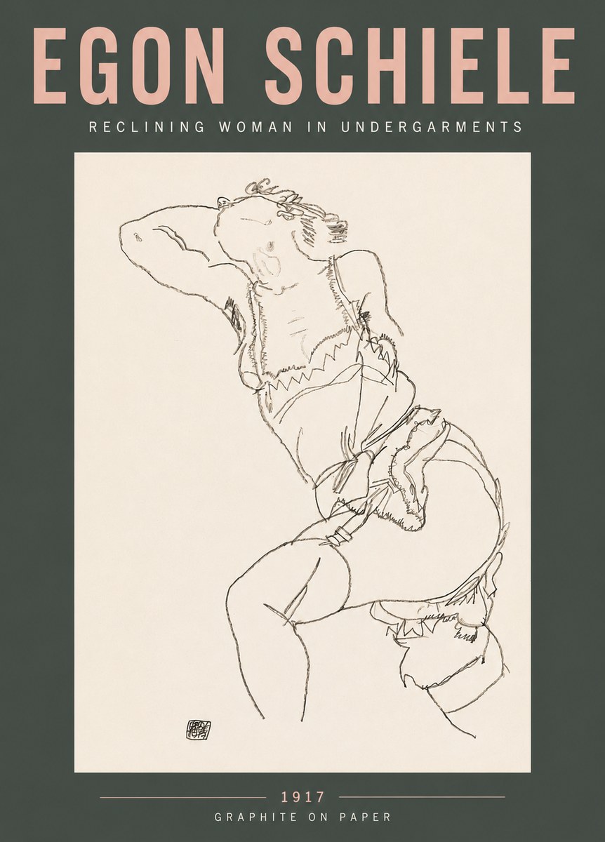 Schiele Reclining Woman in Undergarments No5 - Plakát