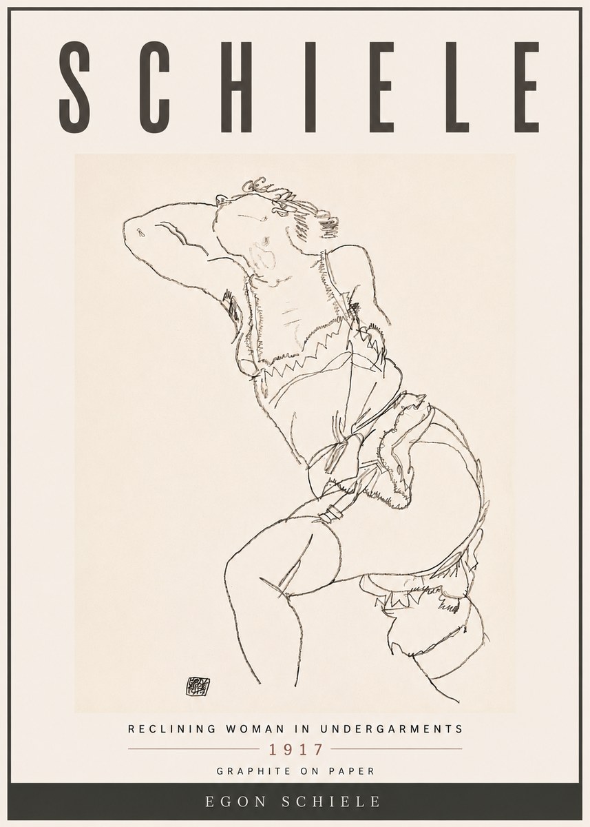 Schiele Reclining Woman in Undergarments No6 - Plakát