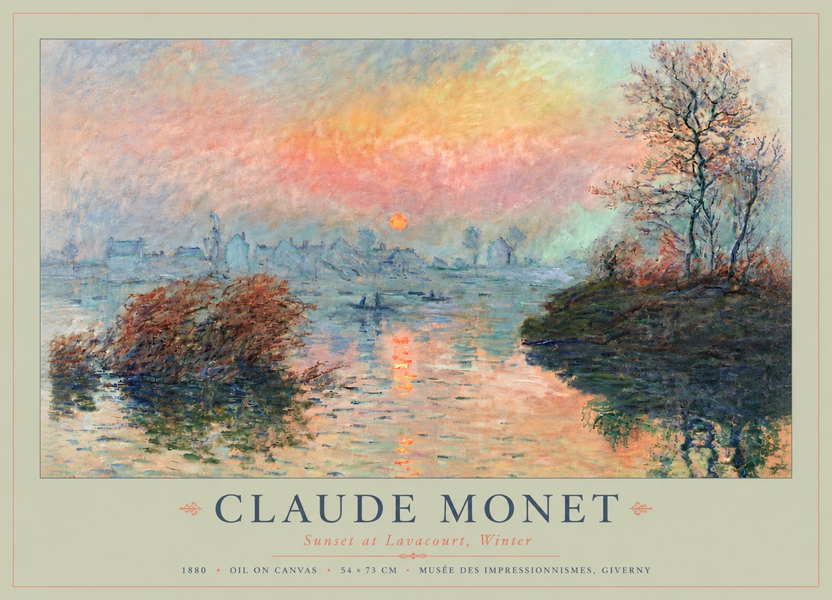 Monet Sunset at Lavacourt, Winter No4 - Plakát