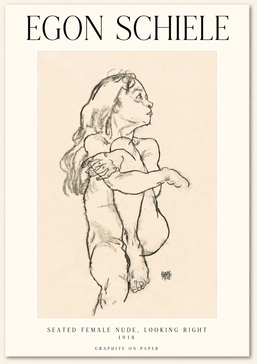 Schiele Seated Female Nude, Looking Right No1 - Plakát